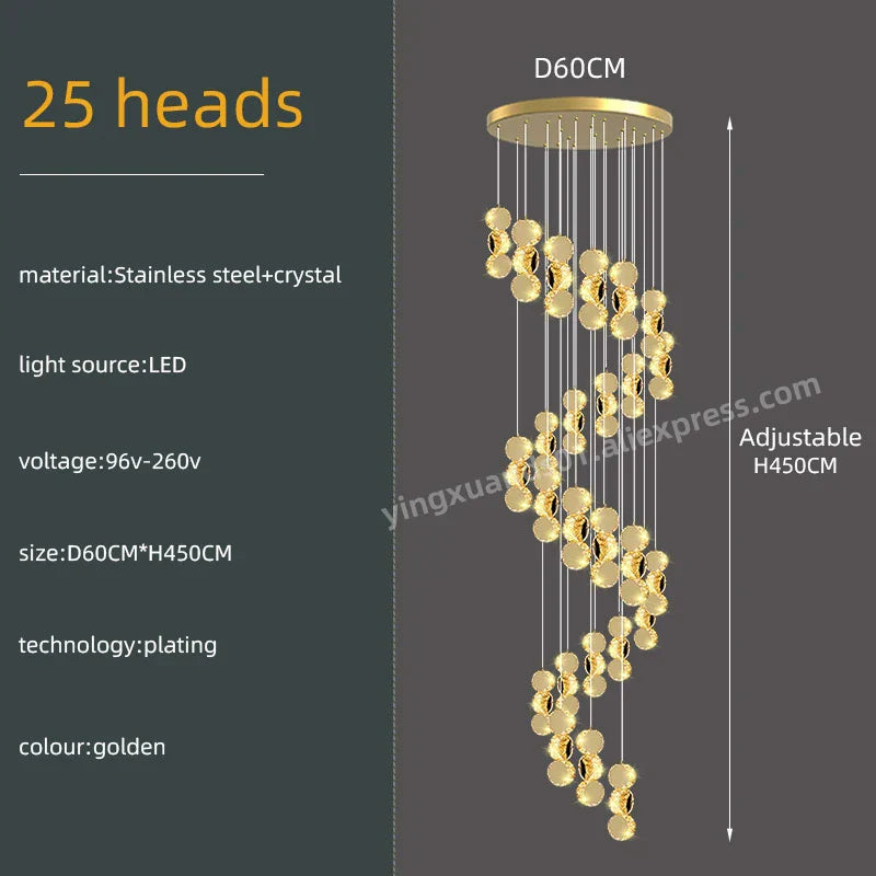 Gold Crystal Chandeliers LED Pendant Lamp for Modern Living Spaces