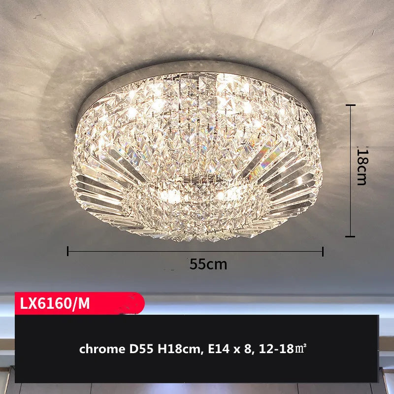 Crystal LED Ceiling Lights Shiny Gold/Chrome Steel E14 Mount Fixtures