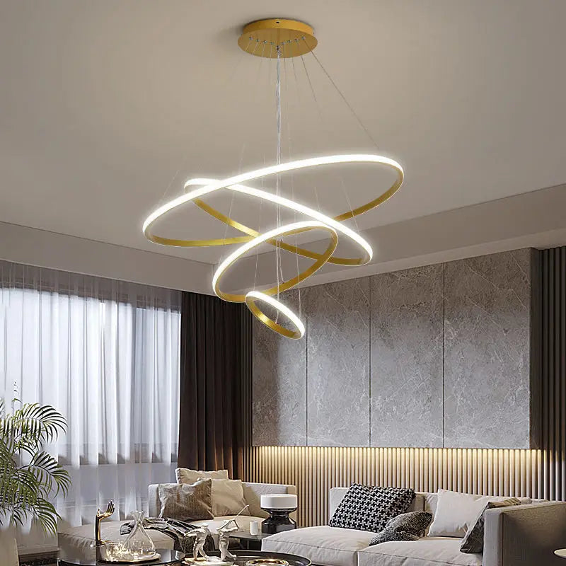 Modern Black LED Rings Circle Ceiling Pendant Chandelier for Living Room