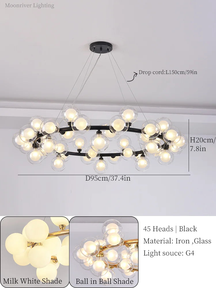 Glass Ball LED Chandelier Modern Pendant Light for Home Decor