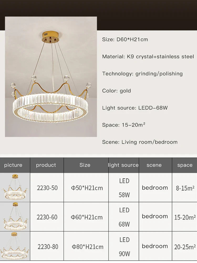 Crown Petal LED Crystal Chandelier - Luxury Nordic Design for Girls' Bedroom