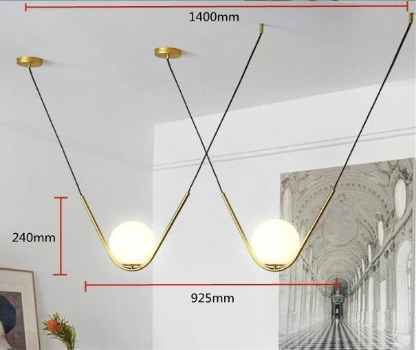 Minimalist Nordic Glass Pendant Light - Golden Black Long Line Ball Pendant Lamp