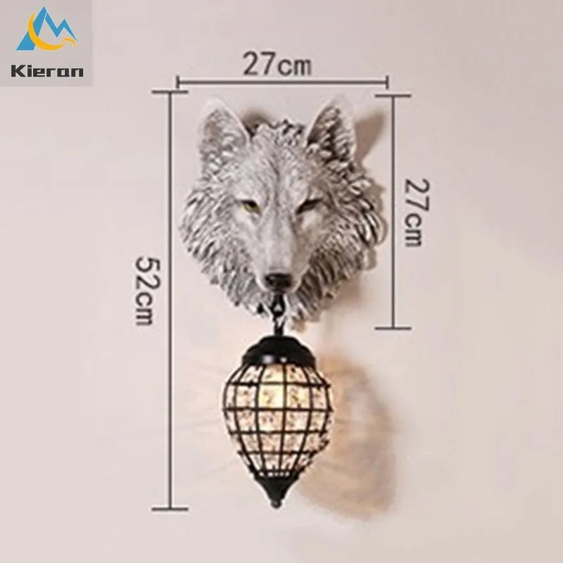 Nordic Wolf Head LED Wall Lamp Resin Crystal Wall Light