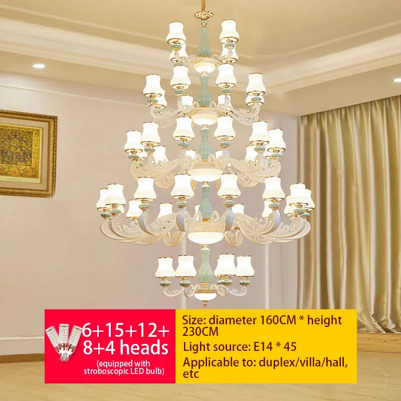 Deluxe Duplex Living Room Chandelier - Elegant Villa & Hotel Pendant Lighting