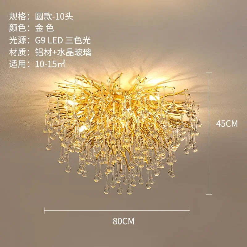 Luxury Crystal LED Chandelier: Modern Nordic Gold/Silver Ceiling Lamp for Home Decor