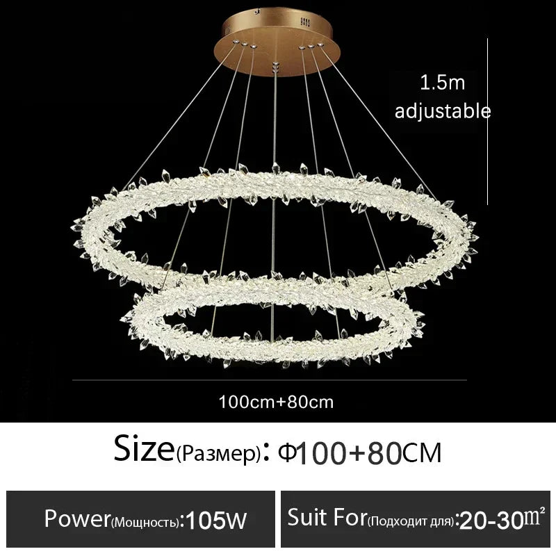Luxury Crystal LED Chandelier | Dimmable Ring Gloss Ceiling Chandelier for Modern Living Room