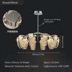 Crystal Pendant Light for Ceiling and Dining Room Decor - Luxe Stainless Steel Chandelier