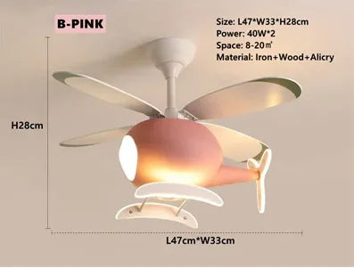 Helicopter Ceiling Fan Chandeliers: Nordic Creative Kids Room Decor Lamp