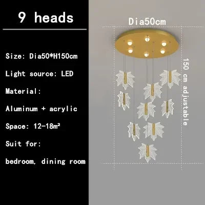 Luxury Maple Leaf Staircase Pendant by - Duplex Villa Chandelier