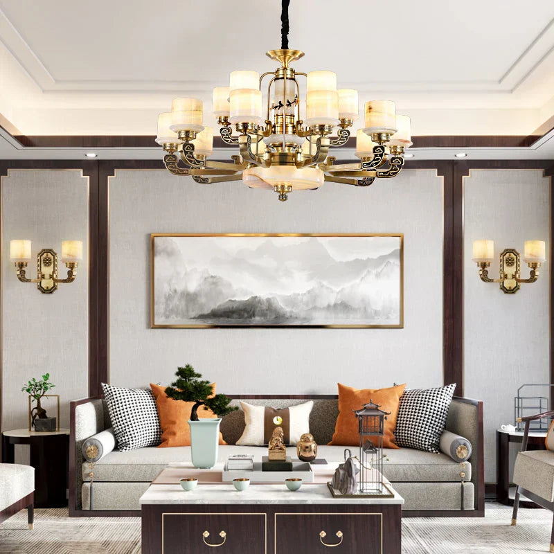 Luxury All Copper Jade Chandelier for Living Room Restaurant Villa Hall