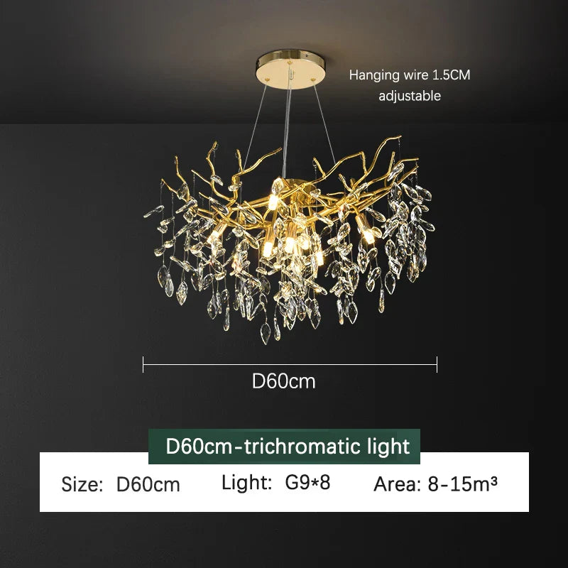 Luxury Gold Branch Crystal Chandelier for Modern Living Room and Home Hall