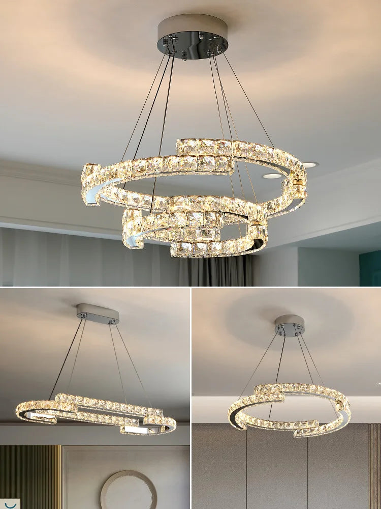 Crystal LED Pendant Lights Chrome Steel Modern Luxury Fixtures