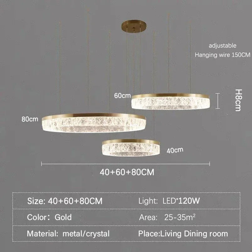 Modern LED Golden Round Chandelier Living Room Luxury Ring Lighting