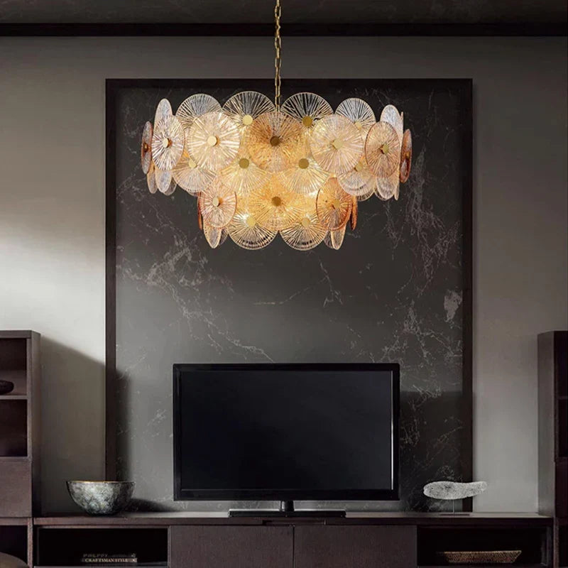 Luxury Lustre Glass Chandelier LED Pendant Lamp for Living Room Dining Bedroom