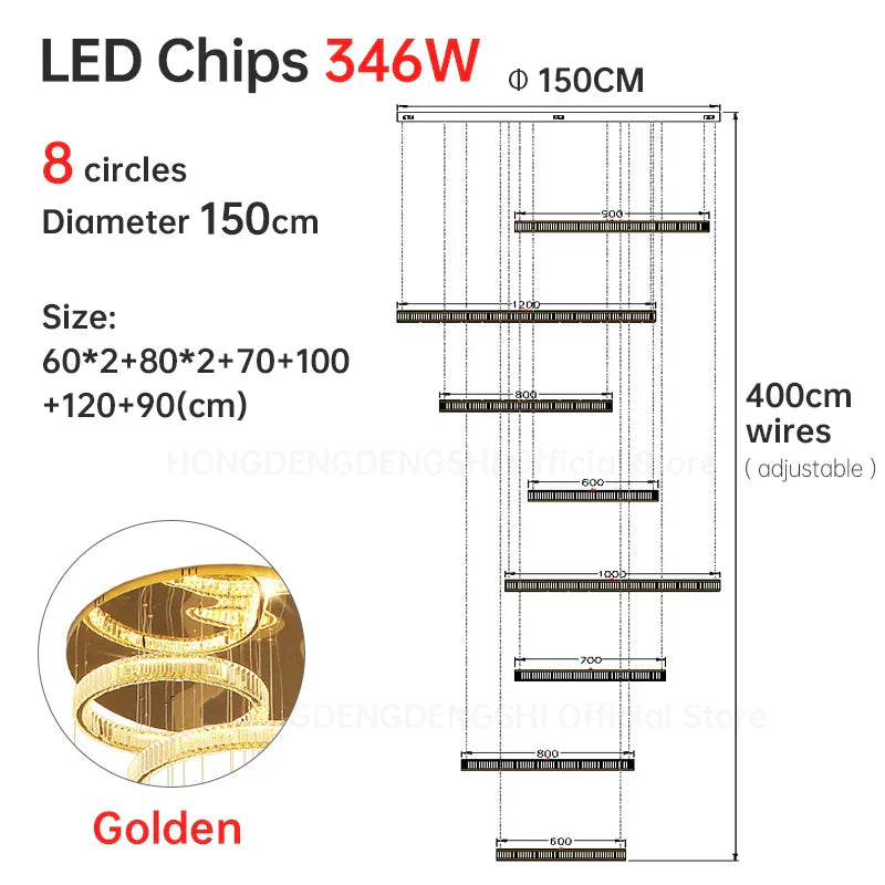 Luxury Crystal Chandelier Modern Led Lighting for Ining Room Staircase Villa Hall