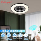 Modern Black 56cm Round Ceiling Fan with LED Light and Remote Control