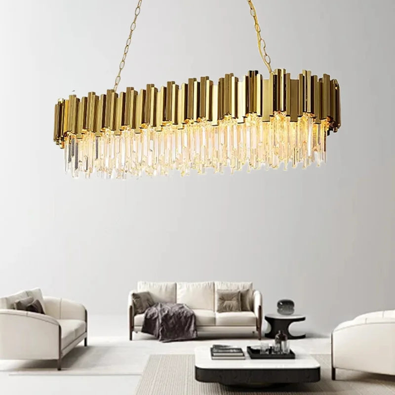 Gold Crystal Chandelier: Modern Luxury LED Pendant Lights for Living, Dining, Bedroom Decor