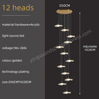 Gold Acrylic Chandeliers LED Pendant Lamp Modern Staircase Living Room Lighting