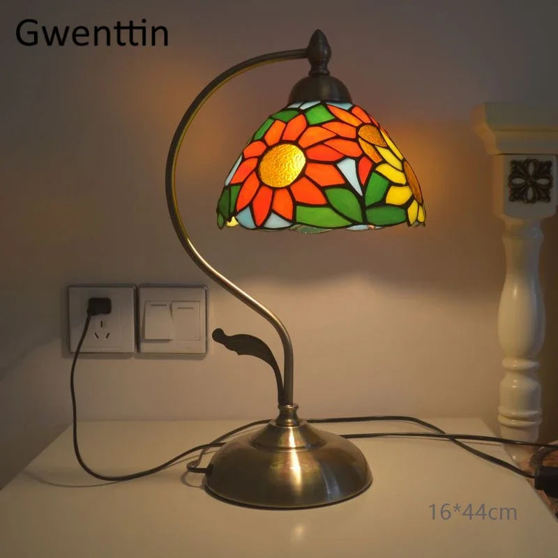 Stained Glass Tiffany Bedside Table Lamp for Home Bedroom Decor
