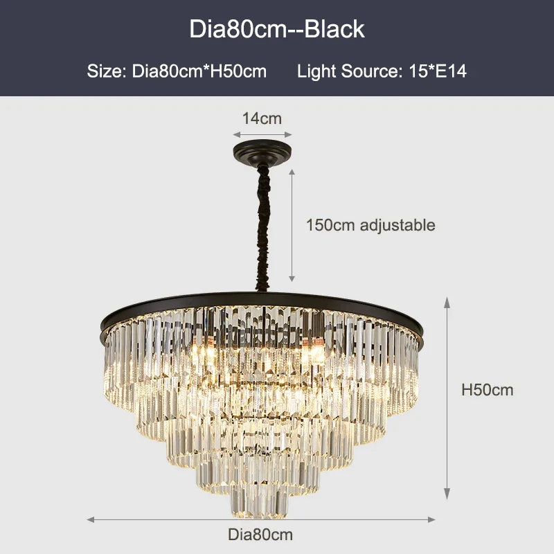 Black Gold Crystal Ceiling Chandelier: Modern LED Pendant Light for Luxe Living Spaces