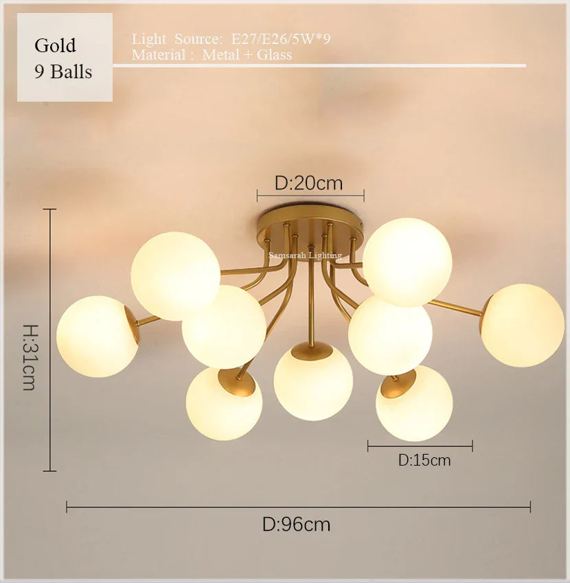 Glass Ball Ceiling Chandelier Pendant Lamp for Modern Living Bedroom