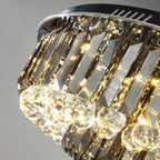 Smoky Gray Crystal Ceiling Chandelier: Modern LED Lighting Fixture for Living Room