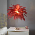 Nordic Feather Tree Lamp: Pink White Ostrich Feather Bedside Table Lamps