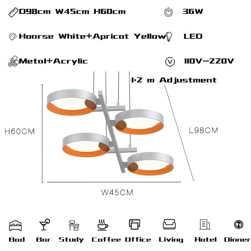 Metal Acrylic Modern Pendant Chandelier LED Light for Living Room Wall Decor