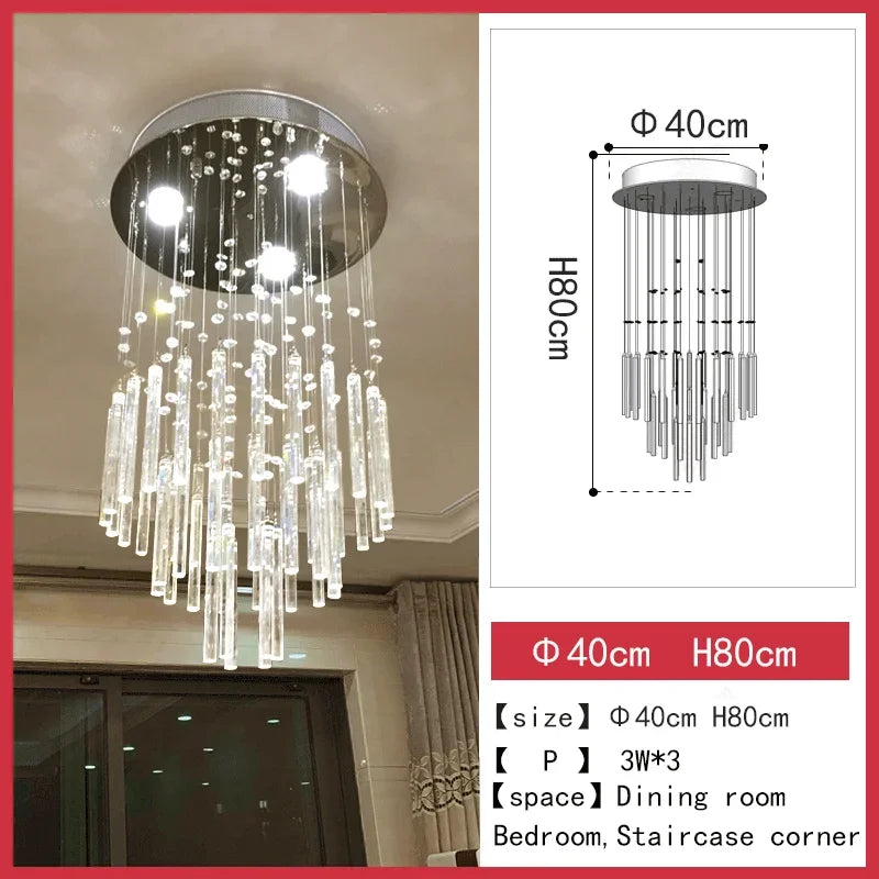LED Crystal Staircase Chandelier: Elegant Lighting for Home, Hotel, and Restaurant