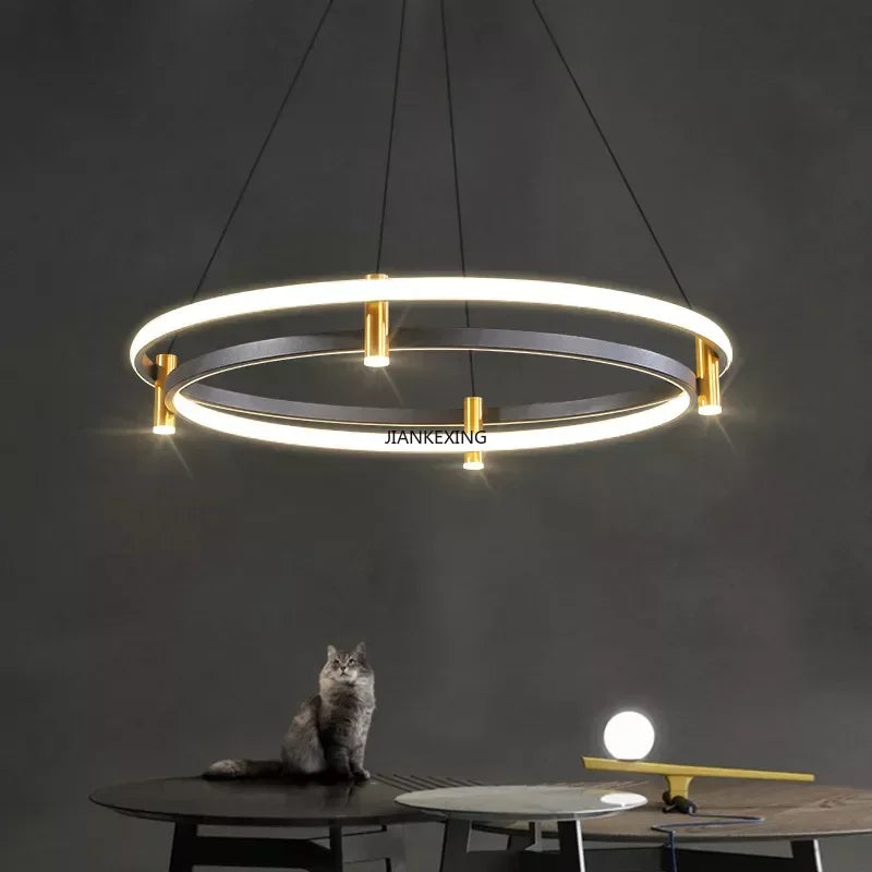 Black Ring LED Pendant Chandelier for Table Dining Living Kitchen Island Lighting