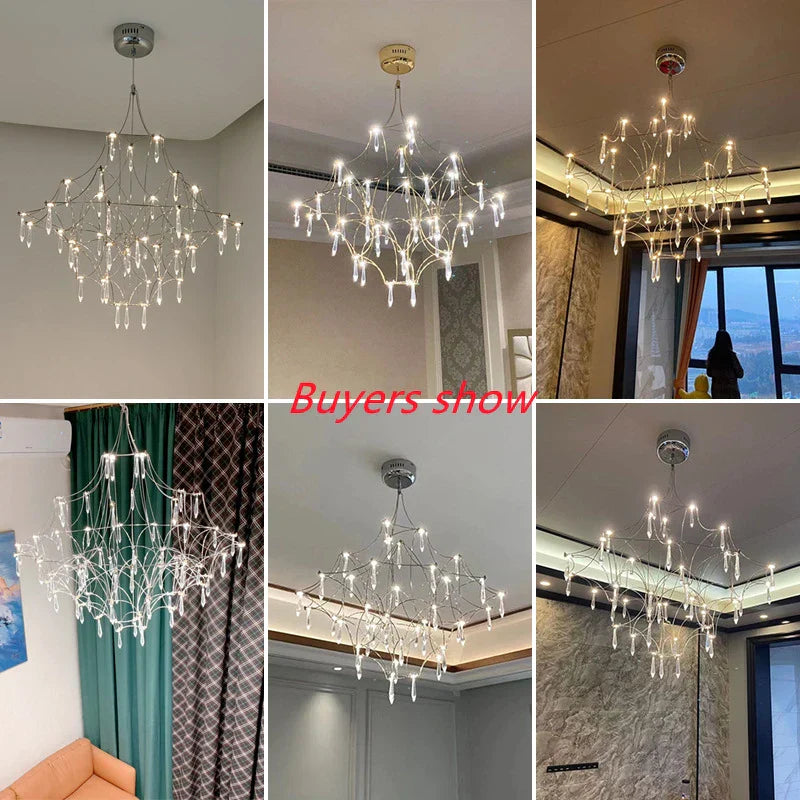 Starry Rain Crystal Chandelier: Luxury LED Lighting Decor for High Floors