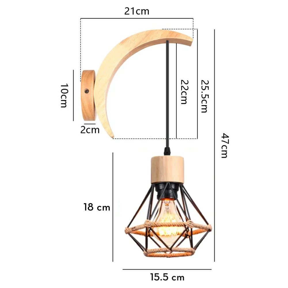 Loft American Iron Wood Wall Sconce Vintage Cage Guard Lampshade Fixture