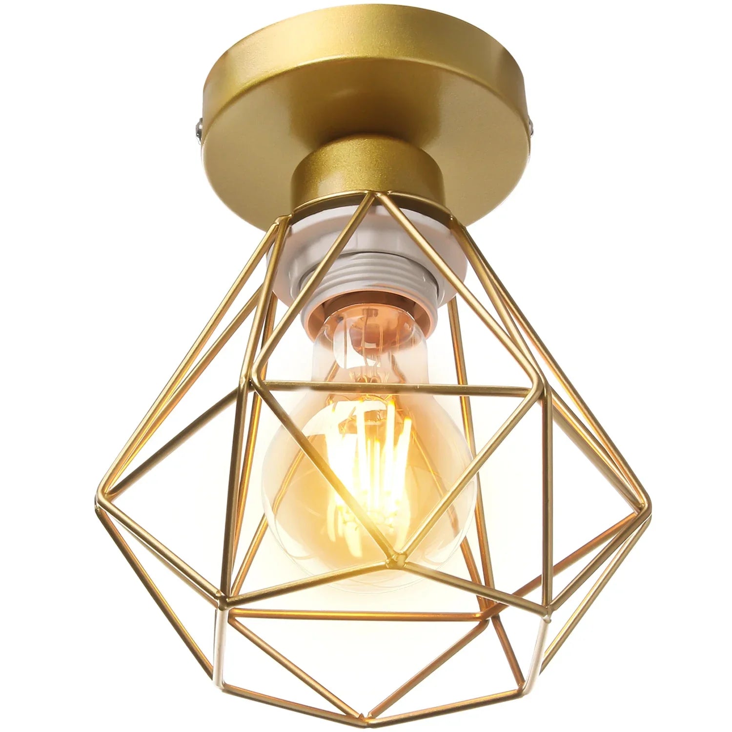 Gold Iron Cage Ceiling Light Modern Nordic Decor Retro Loft Fixture E27