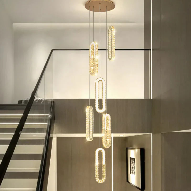 Crystal LED Chandelier: Modern Luxury Long Lighting Fixtures for Living Room Staircase