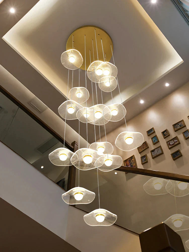 Gold Acrylic Chandeliers LED Pendant Lamp Modern Staircase Living Room Lighting
