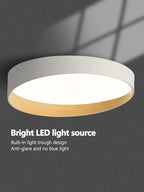 Wood Grain Round LED Ceiling Lamp for Living Room, Bedroom, and Study