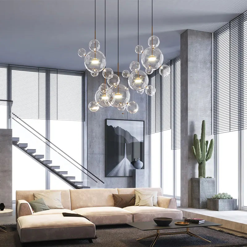 Mickey Bubble Chandeliers: Nordic Glass LED Lamp for Kitchen Home Decor
