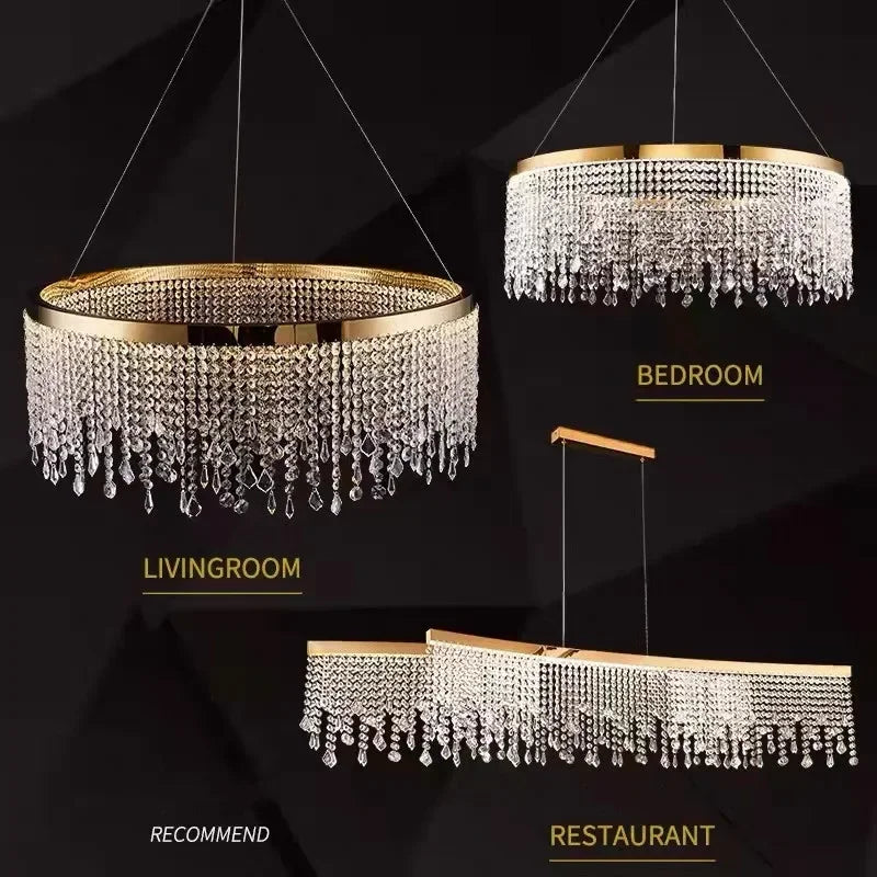 Modern Crystal Chandelier Pendant Light Luster LED Fixture for Home Living Dining Room