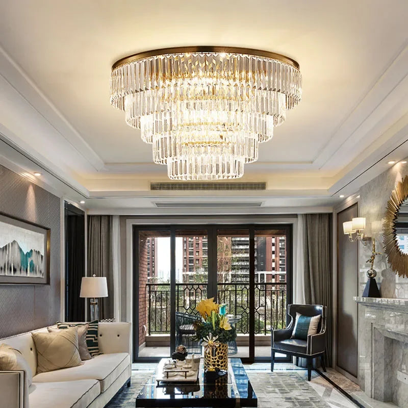 Crystal Chandelier: Modern Gold LED Lighting for Dining, Bedroom, and Living Room