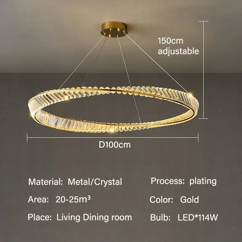 Gold LED Crystal Pendant Chandelier for Luxury Living Dining Room LightingDécor