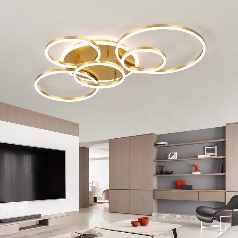 LED Rings Ceiling Chandelier for Decorative Living Room, Dimmable Indoor Lamps
