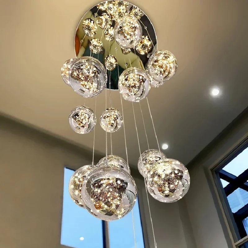 Luminous Glass Ball Pendant Chandeliers for Living Dining Room Decor LED Lighting