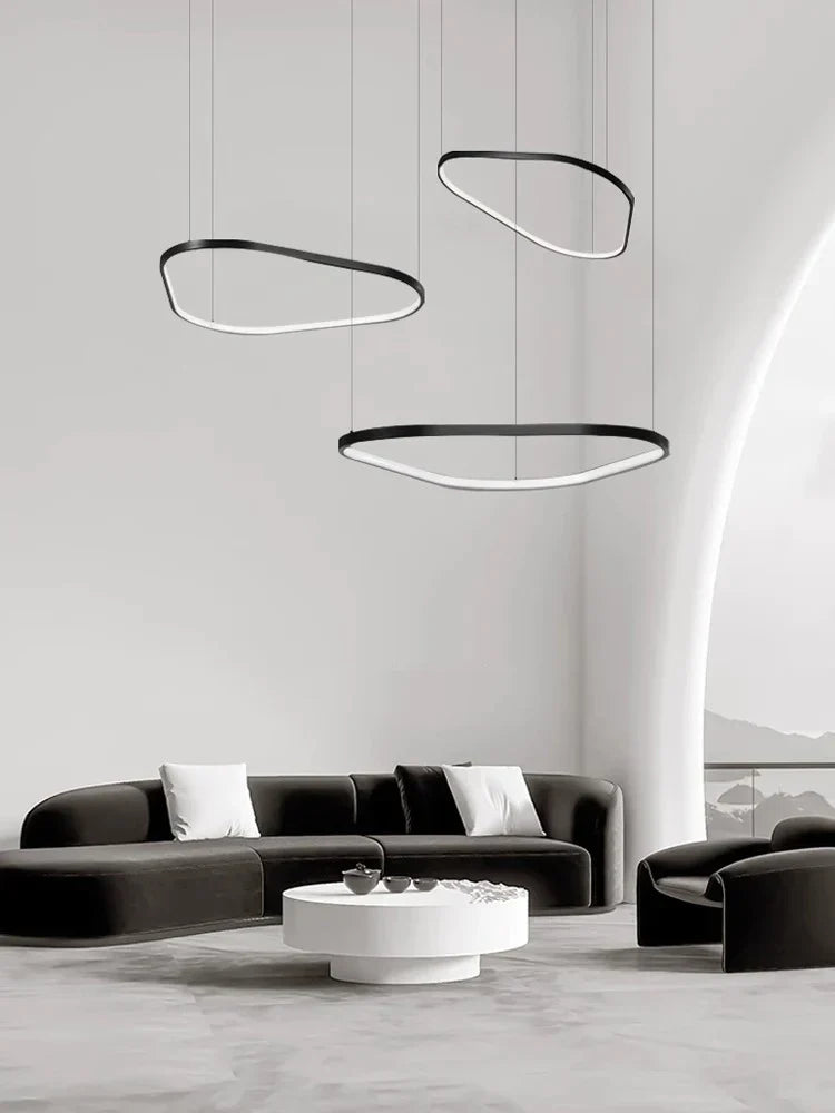 Geometric Ring LED Chandelier: Nordic Minimalist Pendant Light for Living, Dining, Bedroom