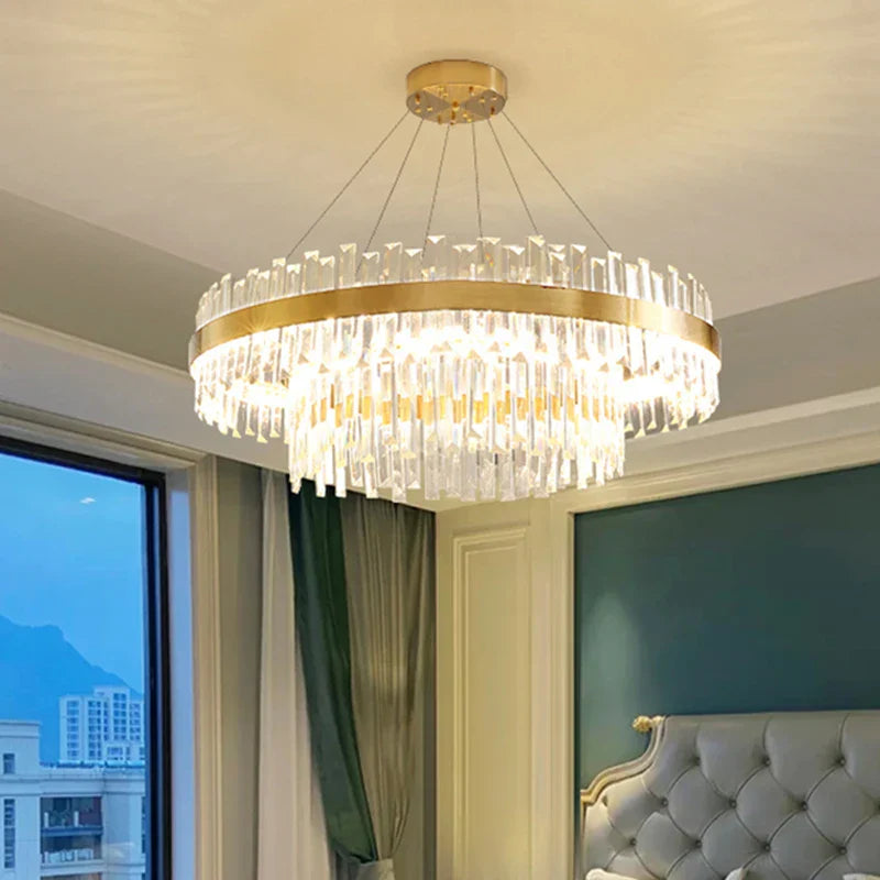 Ring Double-layer Crystal Chandelier for Living Room Dining Room Led Pendant
