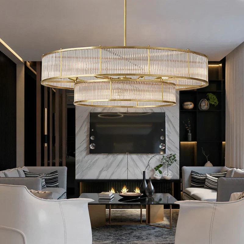 Metal Body Round LED Pendant Light with Glass Tubes for Living/Dining Room