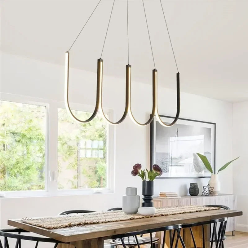 Modern Black Aluminium LED Pendant Chandelier for Foyer, Adjustable Lighting Solution