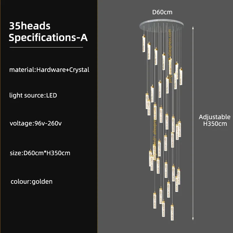 Crystal Ceiling Chandelier: Modern Nordic Design, Long Staircase Pendant Lamp