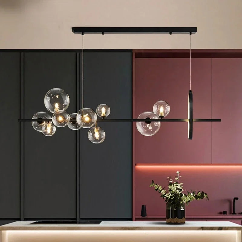 Glass Bubble LED Ceiling Chandelier for Home, Modern Ring Hanging Light Fixtures