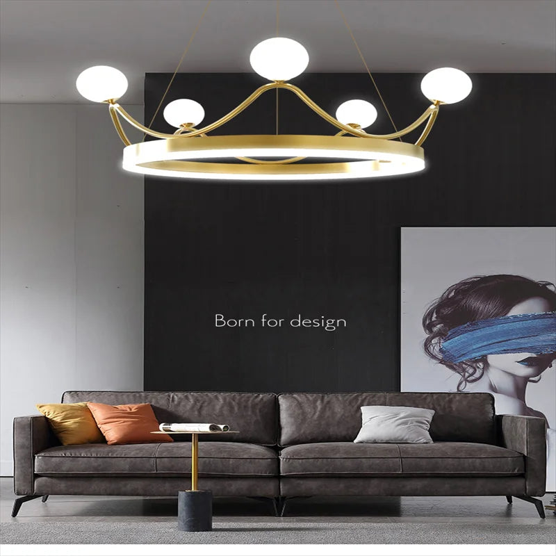 Crown Design Gold Chandelier for Living Room Kids Bedroom