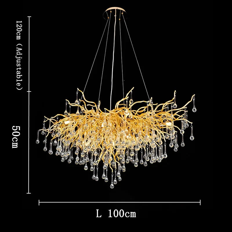 Golden Branch Crystal Chandelier – Luxe Living Room & Hotel Lobby Decor